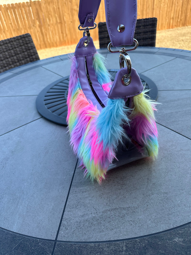 Lilac Fur Leather Glass Handbag