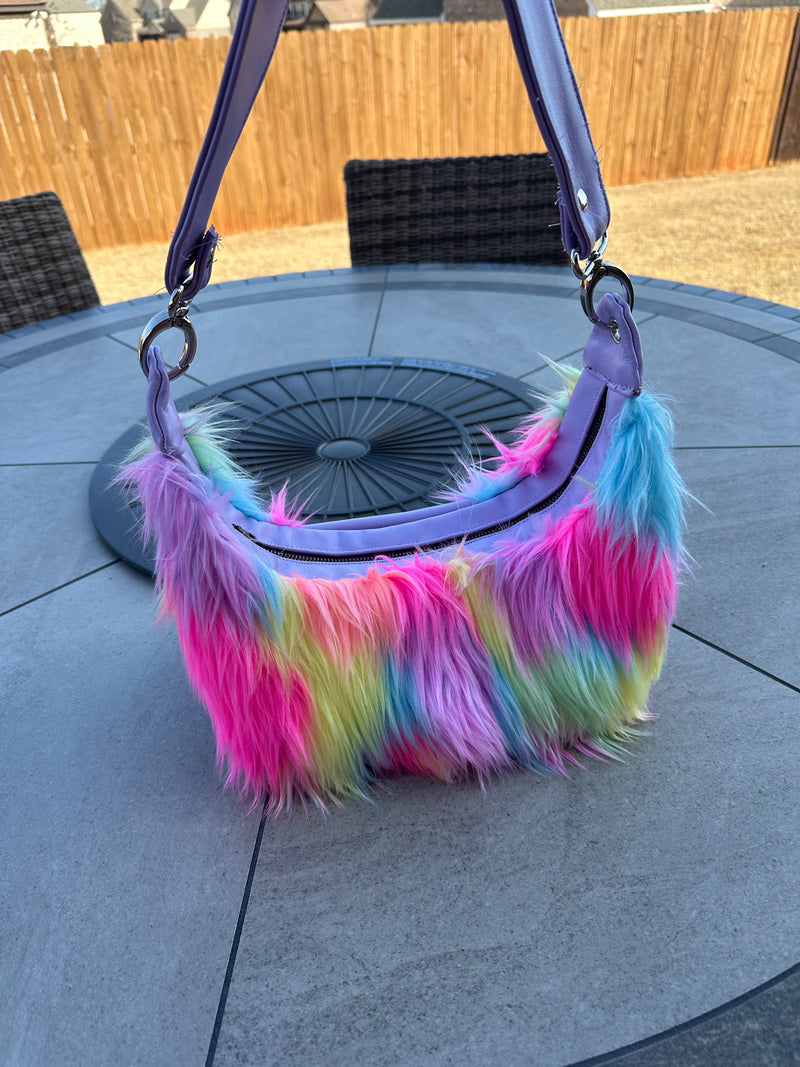 Lilac Fur Leather Glass Handbag