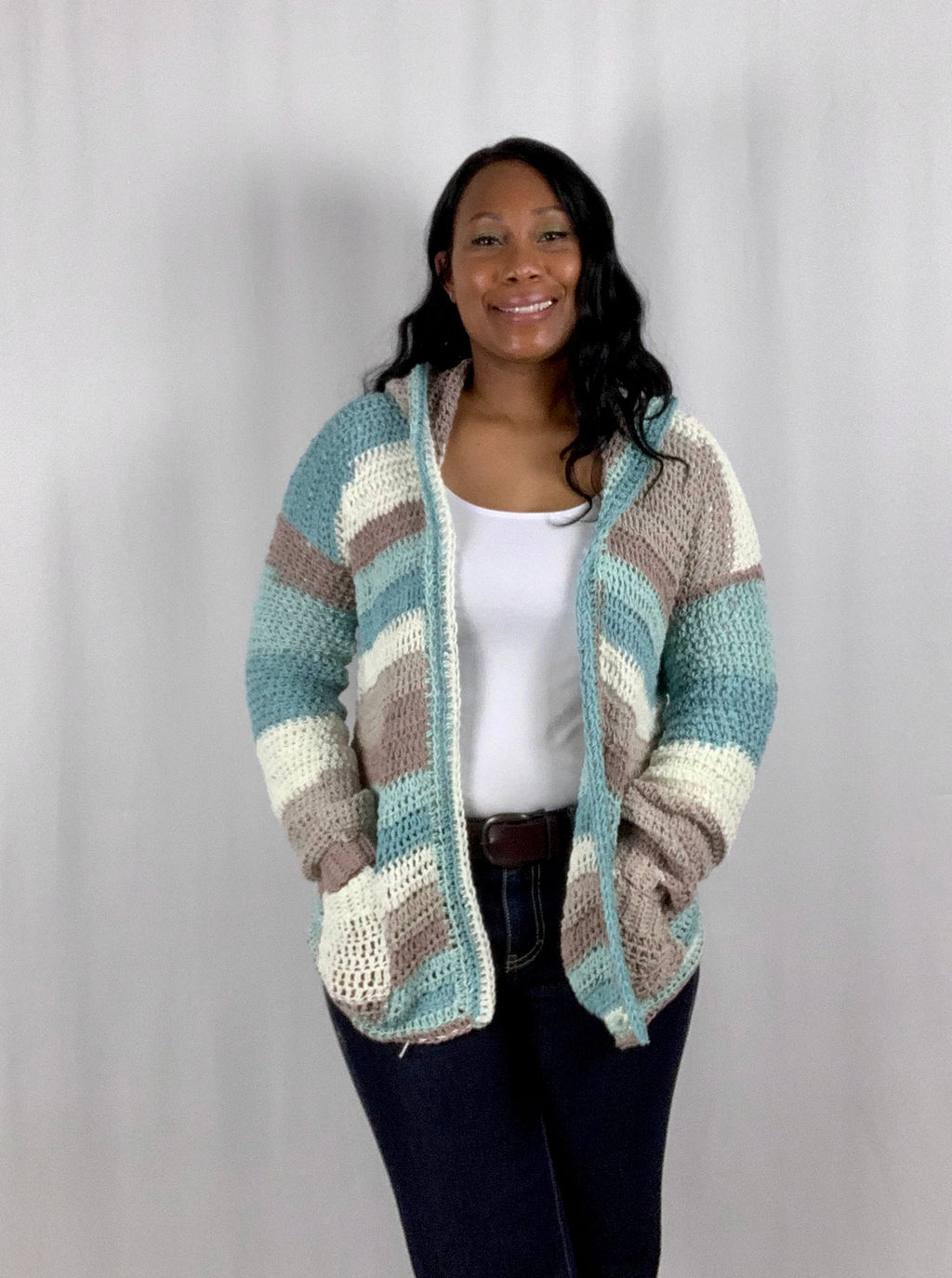 Cardigan - Color Blocked Gray
