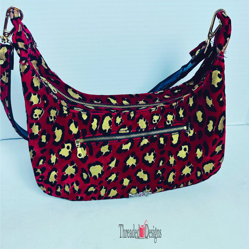 Red Leopard Suede Hobo