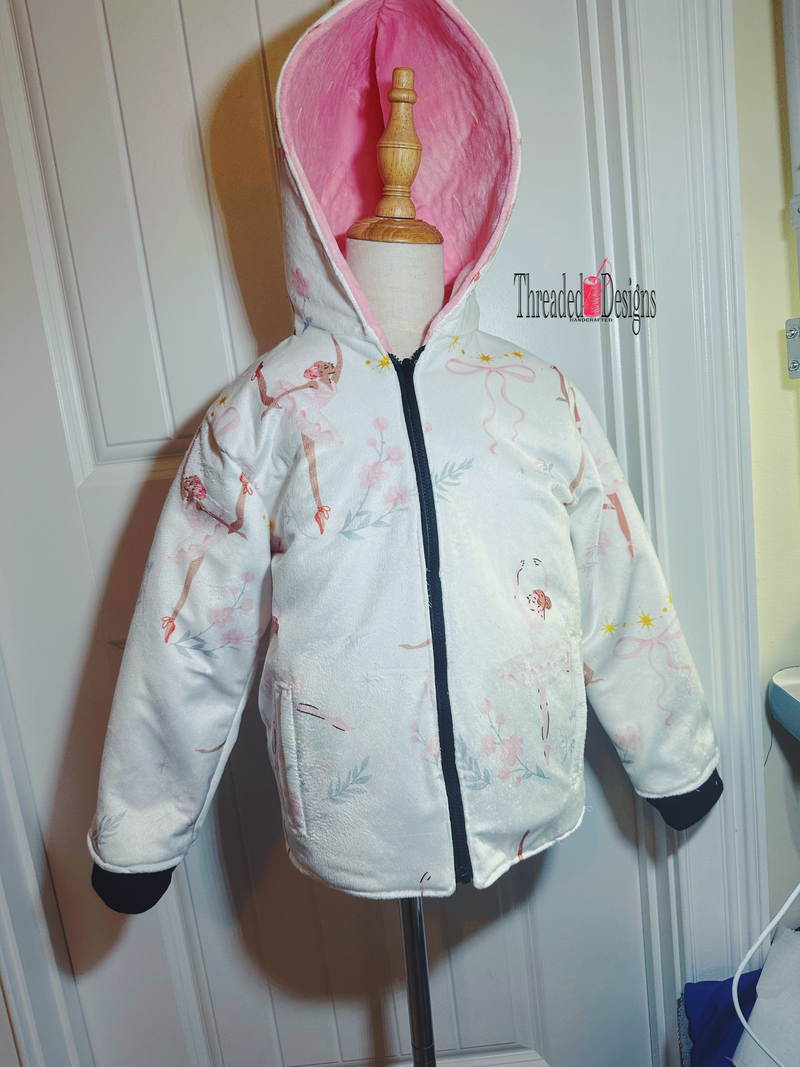 Ballerina White Pink Minky Reversible Kids Jacket