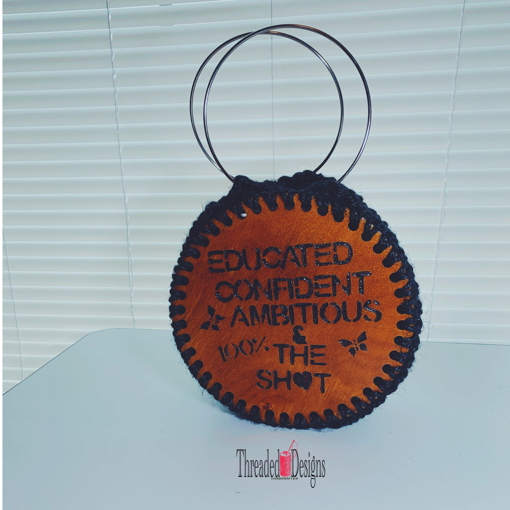 “Educated & Ambitious” Wooden Statement Handbag